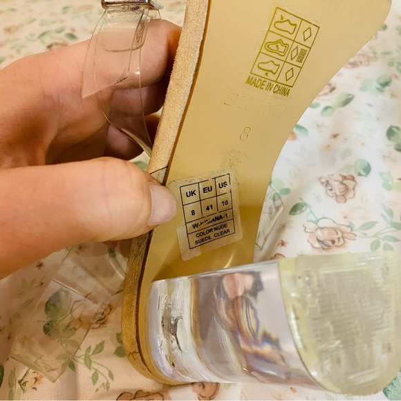 Simmi Clear Ankle Strap Transparent Lucite Heels 10 Mid see through buckle - Picture 9 of 10